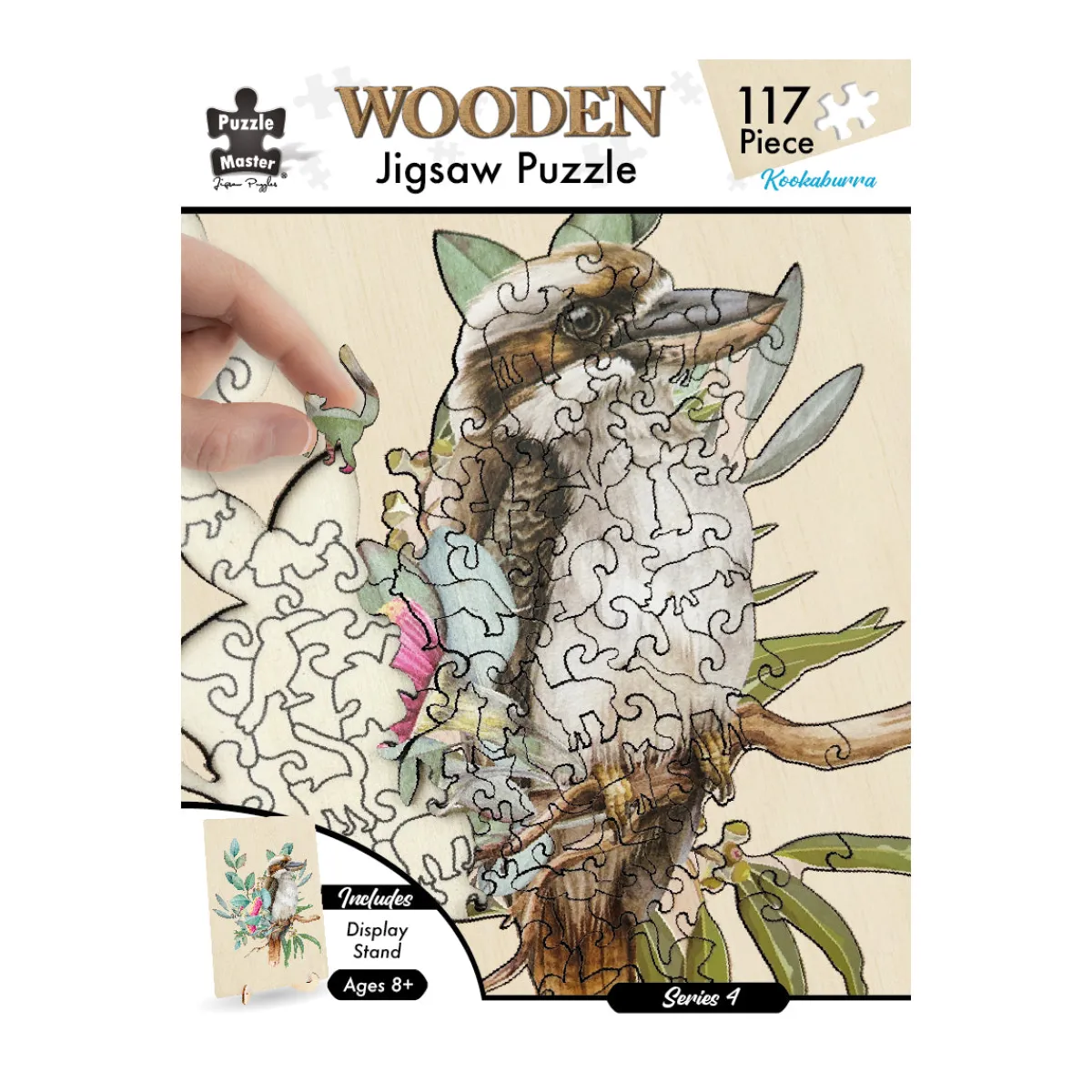 Australian Geographic Puzzles|Arts & Crafts-117 Piece Shaped Wooden Jigsaw Puzzle, Kookaburra
