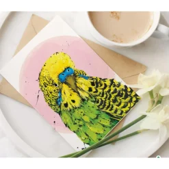 Australian Geographic Accessories|Greeting Cards-Bashful - Budgerigar Greeting Card by Shannon Dwyer