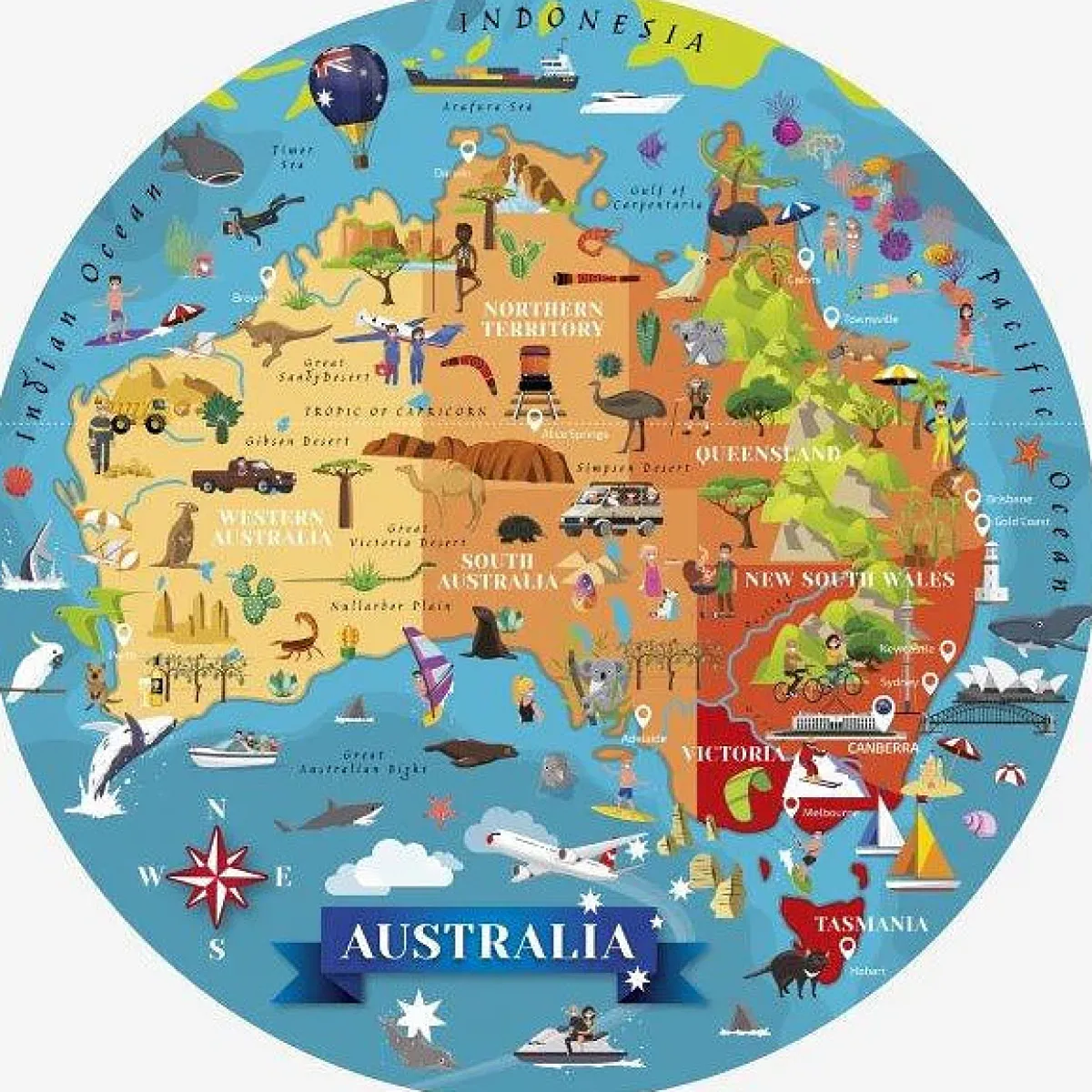 Australian Geographic 8+ Years|Puzzles-Sassi Travel, Learn and Explore - Puzzle and Book Set - Australia, 210 pcs