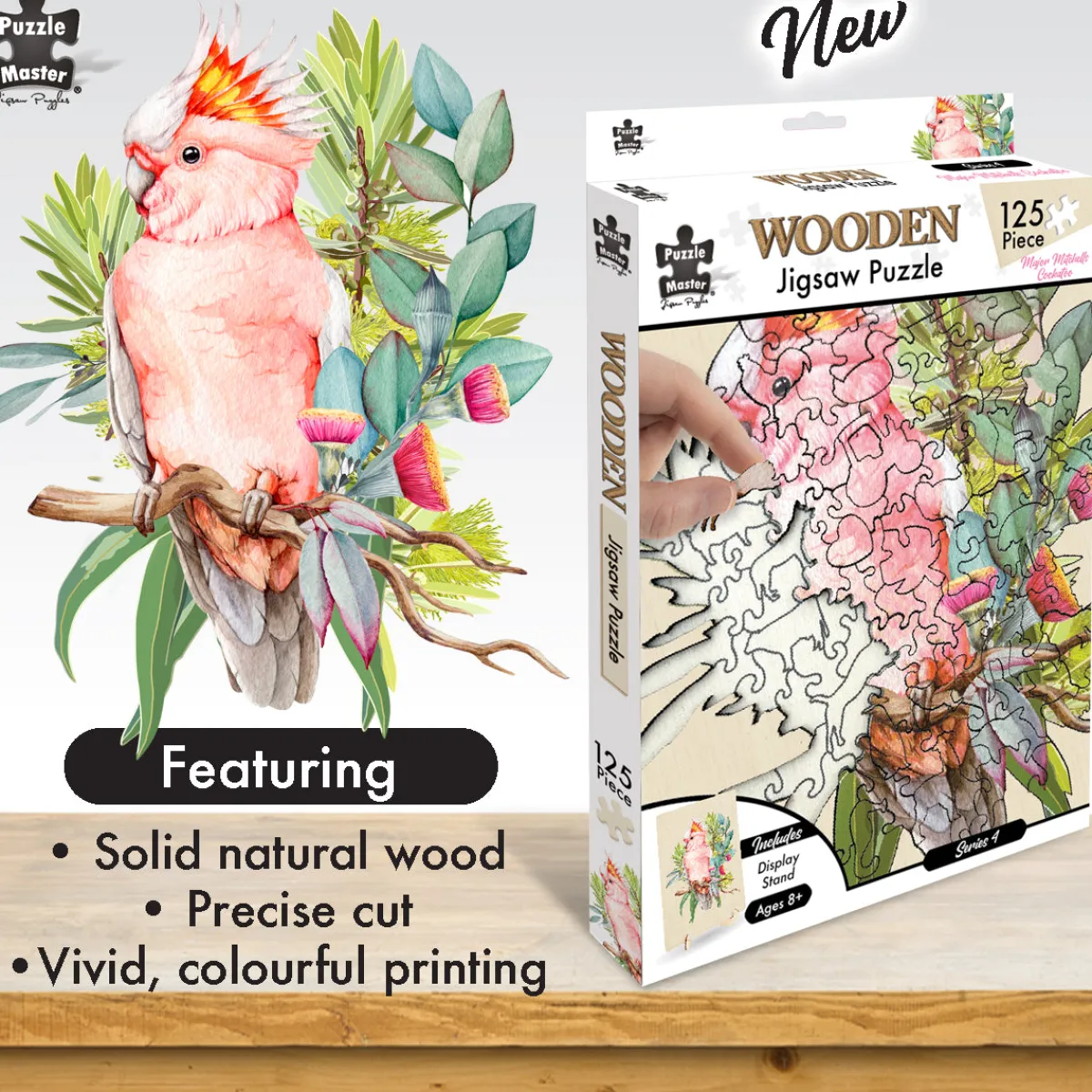Australian Geographic Puzzles|Arts & Crafts-Shaped Wooden 132 Piece Jigsaw Puzzle, Major Mitchell's Cockatoo