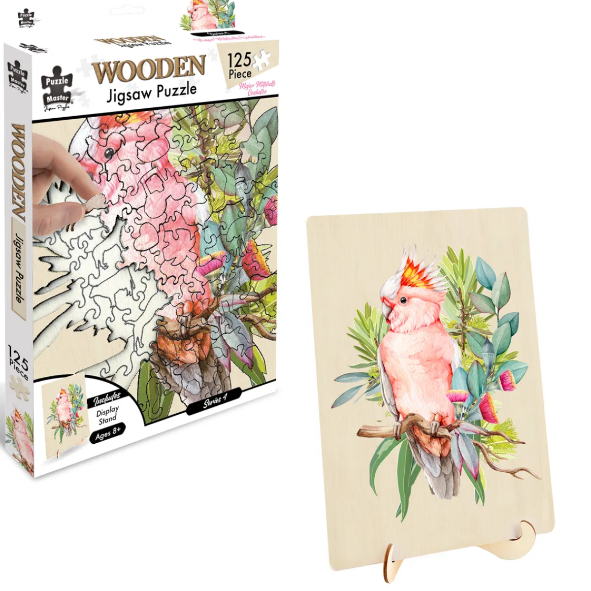 Australian Geographic Puzzles|Arts & Crafts-Shaped Wooden 132 Piece Jigsaw Puzzle, Major Mitchell's Cockatoo